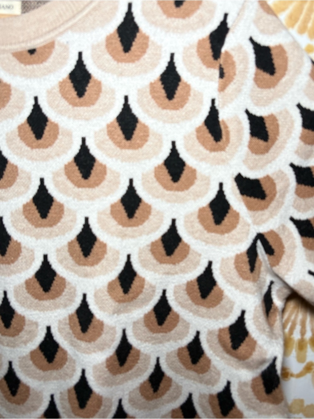 Christian Siriano Geometric Knit Sweater Top Neutral Short Sleeve Pullover Moder - Picture 7 of 9